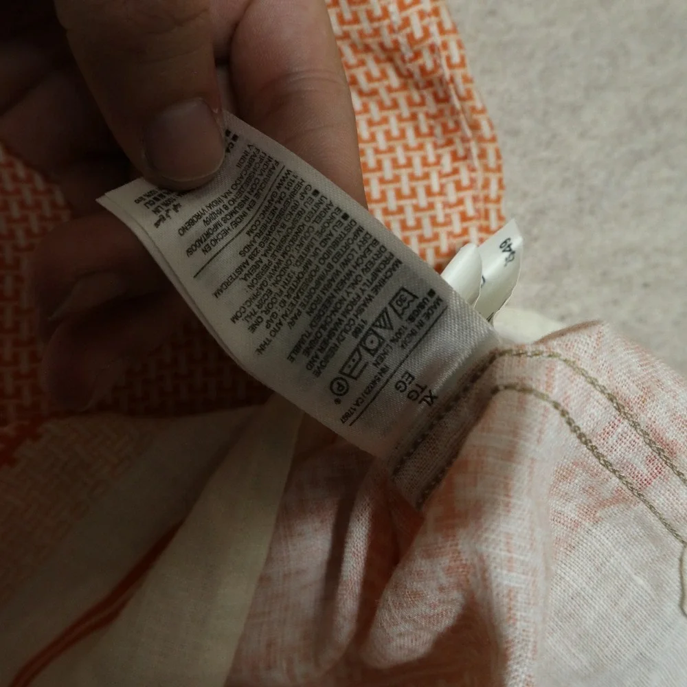 Banana Republic Shirt XL Orange Print Linen Modern Camp Collar 646099